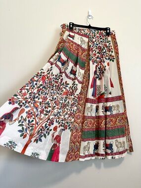 Vintage Geiger Austria Scenic Novelty Print Maxi Skirt Size 10 Folklore Rare
